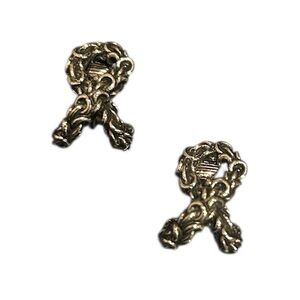 Vintage Textured‎ Rope Knot Clip-On Earrings Silver Tone Brutalist Style
